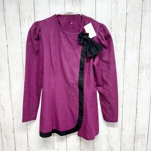 Vintage Jacket Women Chest 39" Pink Black Houndstooth Collar Long Sleeve Blazer